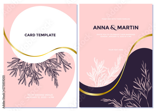 Wedding invitation card with pink rosemary