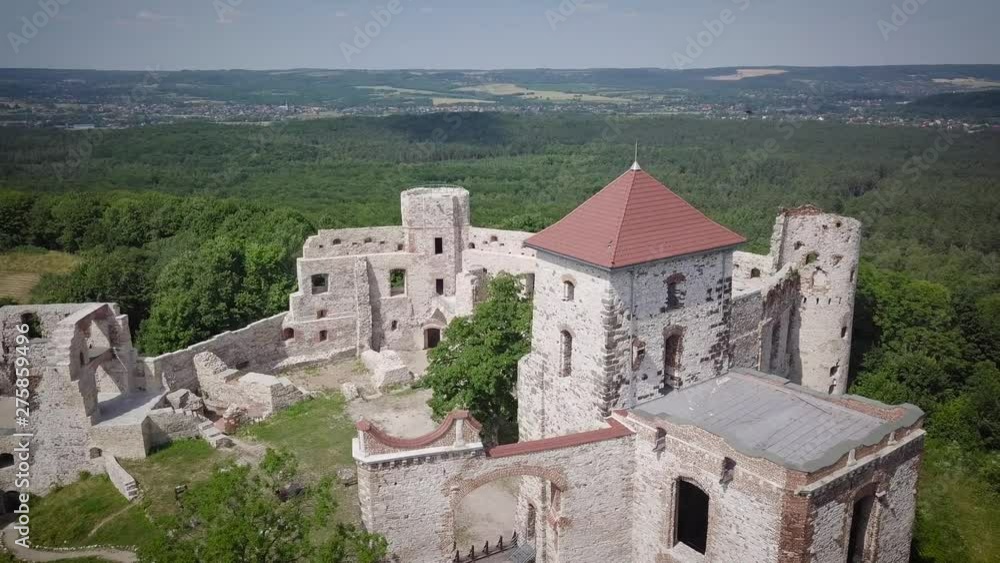 Beautiful historic castle ruins on a green hill. Ruins of Tenczyn Castle in Rudno, Poland. Beautiful historic castle ruins on a green hill. Ruins of Tenczyn Castle in Rudno, Poland.