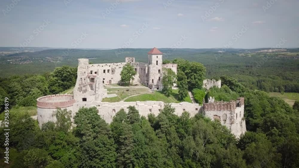 Beautiful historic castle ruins on a green hill. Ruins of Tenczyn Castle in Rudno, Poland. Beautiful historic castle ruins on a green hill. Ruins of Tenczyn Castle in Rudno, Poland.