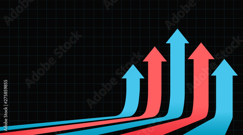 Five arrows moving up on a dark background. Vector illustration