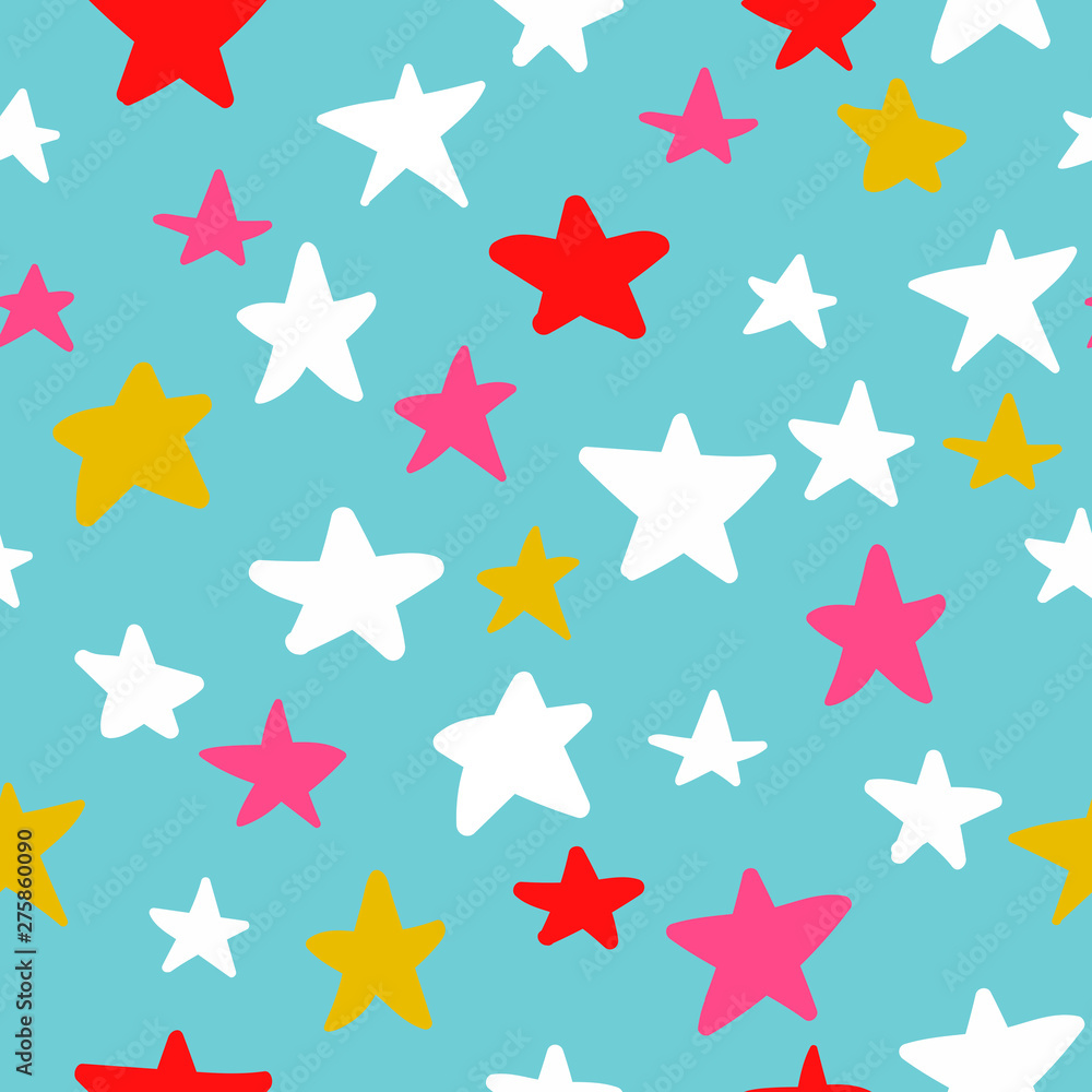 Seamless pattern with hand drawn stars on blue background. Sky background. Vector illustration. Seamless pattern with hand drawn stars on blue background. Sky background. Vector illustration.