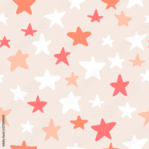 Seamless pattern with hand drawn stars on beige background. Sky background. Vector illustration.