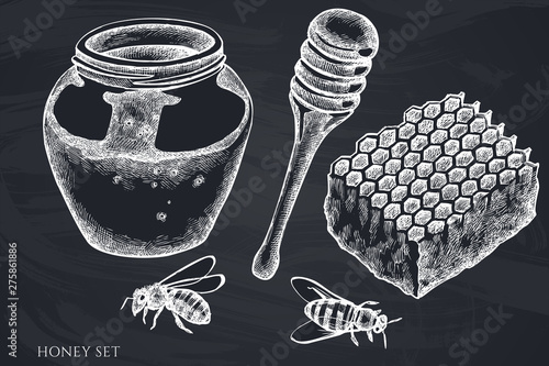 Vector set of hand drawn chalk honey