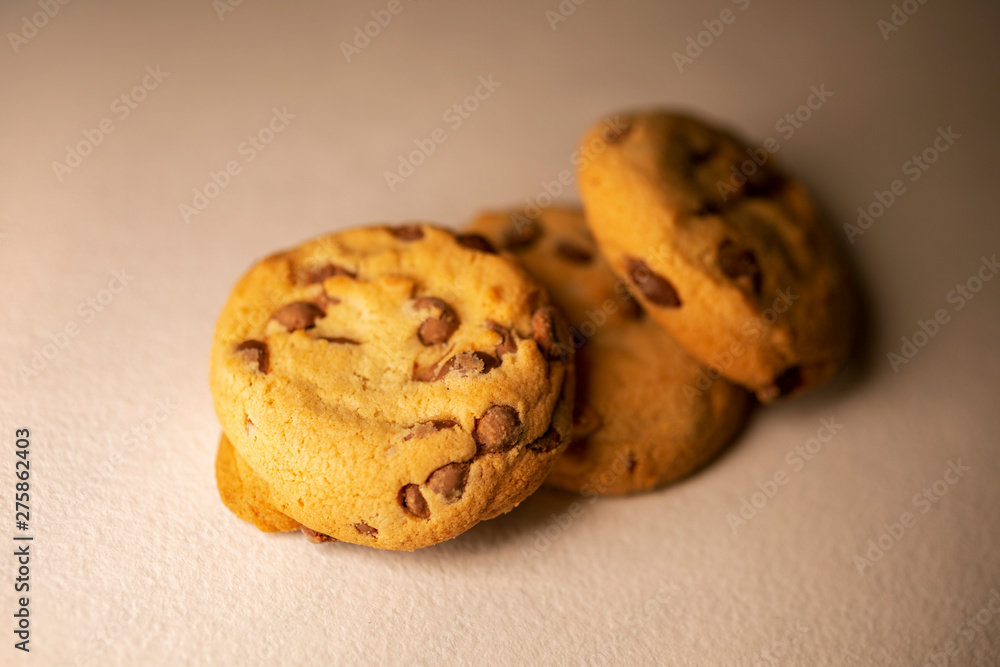 cookies with chocolate on a homogeneous background. Blurred background.