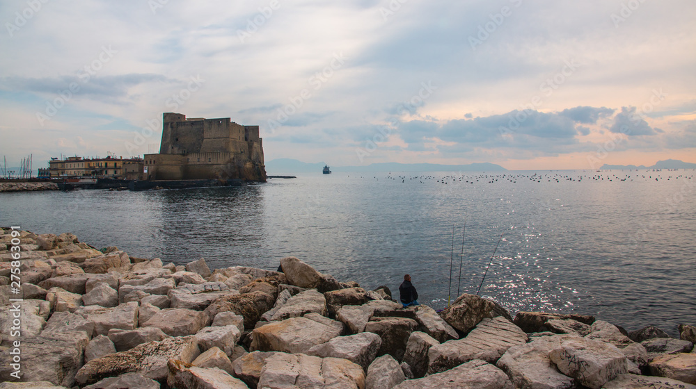 Castel dell'Ovo (Egg Castle) a medieval fortress in the bay of Naples, Italy