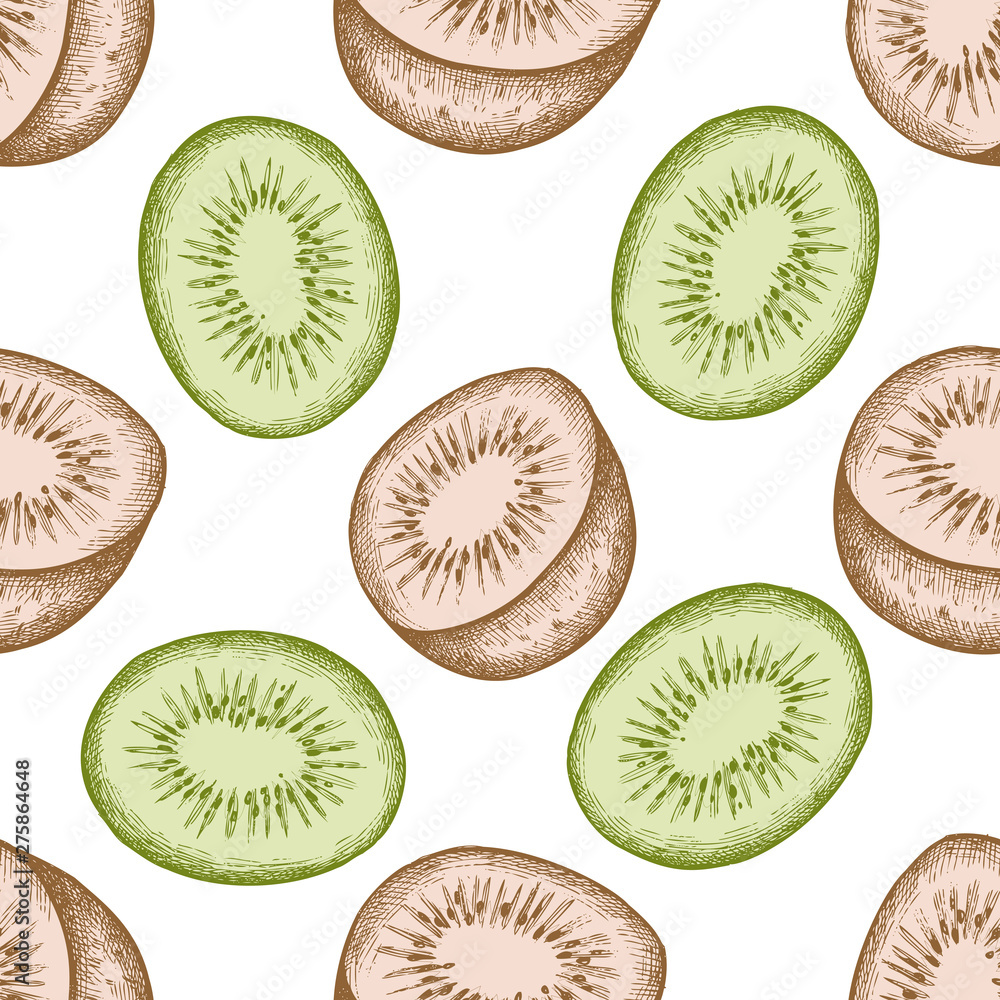 Fototapeta premium Seamless pattern with hand drawn pastel kiwi