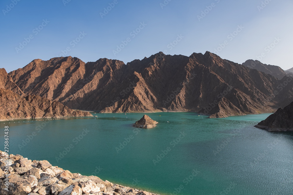 Hatta Dam and lake in Dubai emirate, UAE.