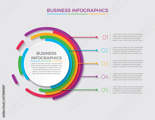 Infographic design vector and marketing icons can be used for workflow layout, diagram, annual report, web design.  Business concept with 5 options, steps or processes. - Vector 