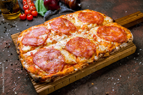 Pepperoni pizza on Roman dough pinsa