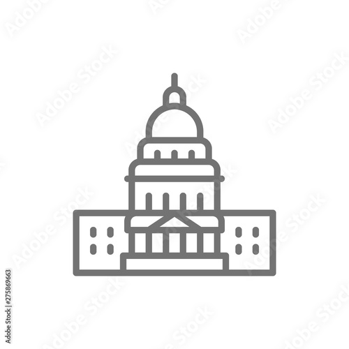 United States Capitol, famous American buildings line icon.