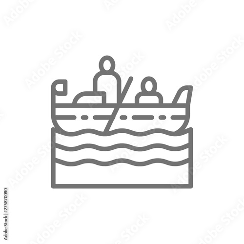 Venice gondola, gondolier line icon.