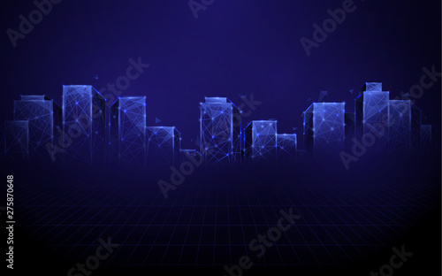 Night city. lines, triangles and particle style design. Illustration vector