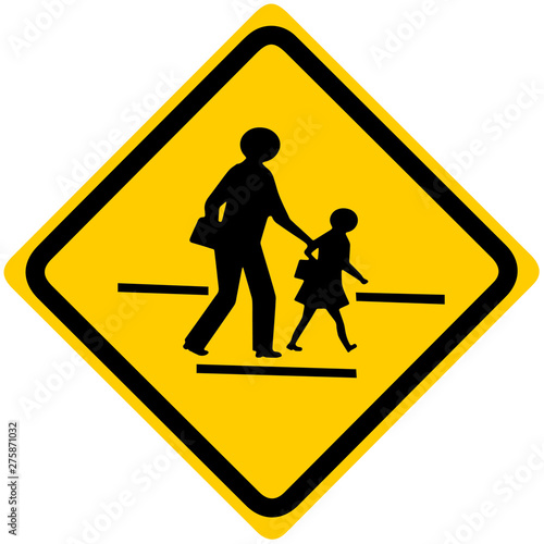 School zone or children crossing sign isolated on white background.