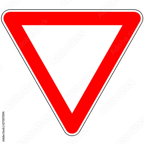 Yield Triangle Sign - Road traffic coordination symbol on white background