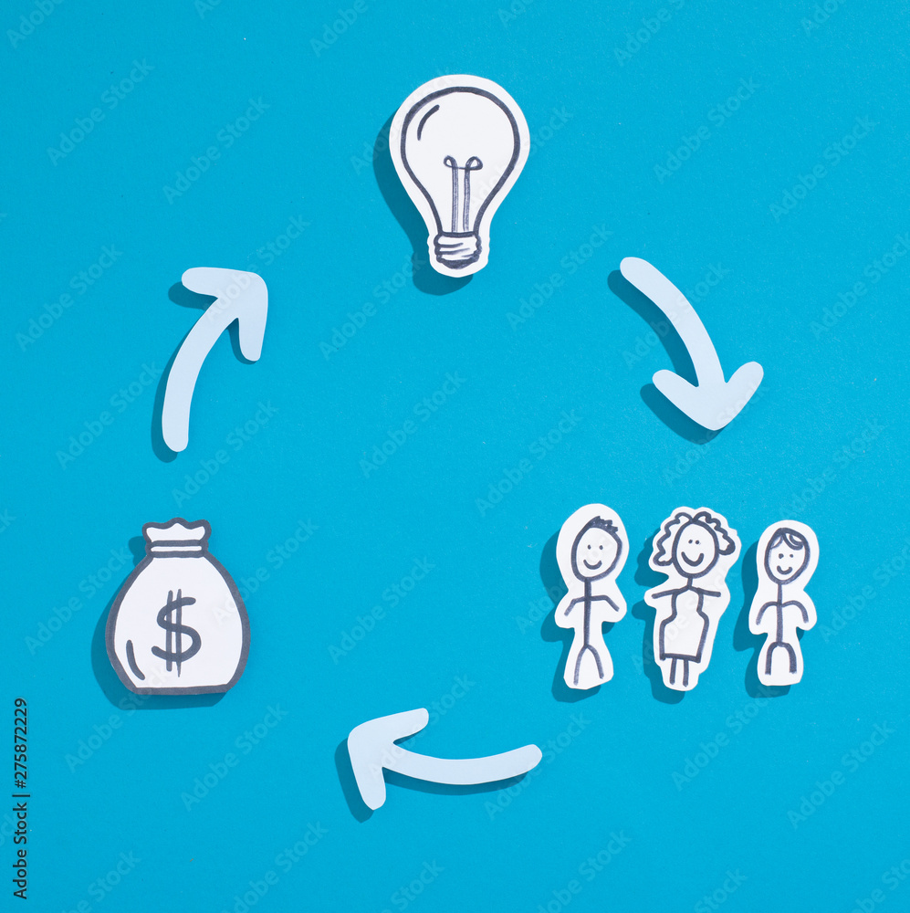 Obraz premium Cycle of Rich people deciding to help young enterpreneurs