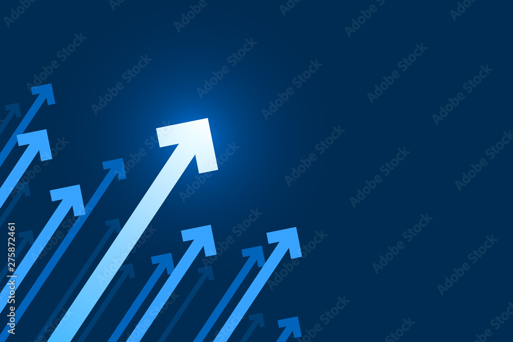 Top light arrows on dark blue background, copy space composition, business growth illustration concept. Top light arrows on dark blue background, copy space composition, business growth illustration concept.