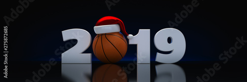 Christmas 2019 concept. Orange basket ball. 3d rendering 