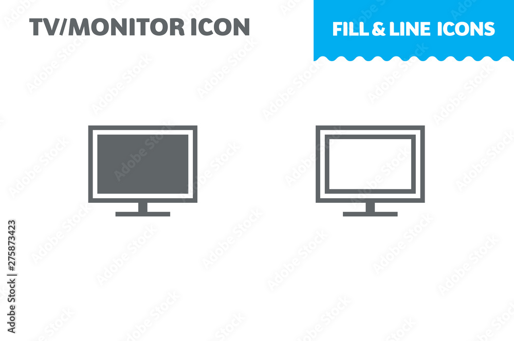 Monitor icon, vector. Fill and line. Flat design. Ui icon Monitor icon, vector. Fill and line. Flat design. Ui icon