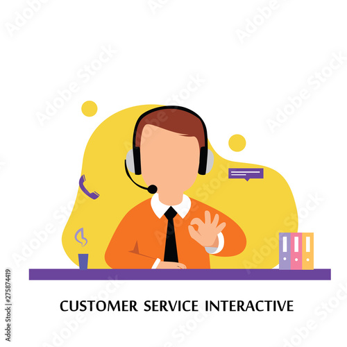 Customer Service, Call Center for online Shopping and Business Concept Vector Template Design Illustration