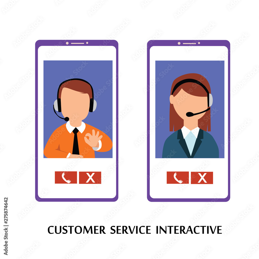 Customer Service Interactive , Call Center for online Shopping and Business Concept Vector Template Design Illustration Customer Service Interactive , Call Center for online Shopping and Business Concept Vector Template Design Illustration