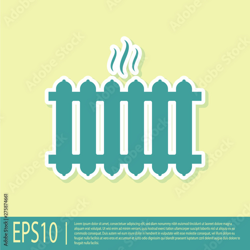 Green Heating radiator icon isolated on yellow background. Vector Illustration