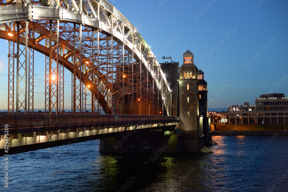 Naklejka premium Bolsheokhtinsky bridge at night.