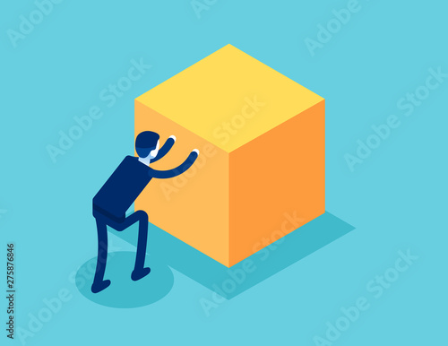 Isometric businessman push cube box. Concept business working isometric vector illustration, Shove, Isometric flat cartoon, character style design