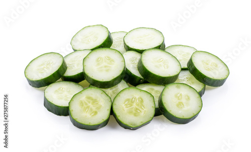 Cucumber and slices isolated over white background. full depth of field