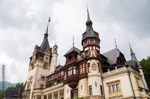 Scenic picture of the Peles Castle in Sinaia, Romania