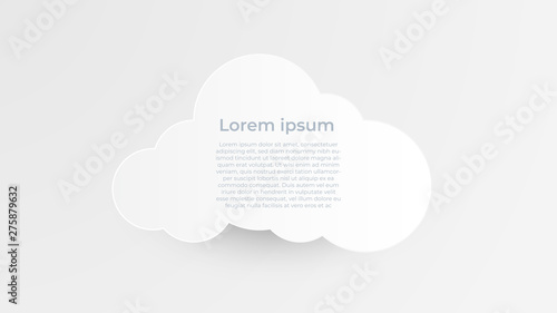 Minimalistic design paper art with cloud on white and grey background. Copy space. Speech Bubble, White blank hanging..