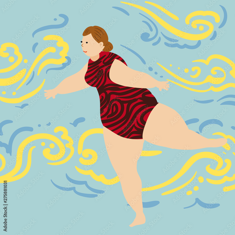 Vector illustration of fat woman posing yoga in pastel background Vector illustration of fat woman posing yoga in pastel background