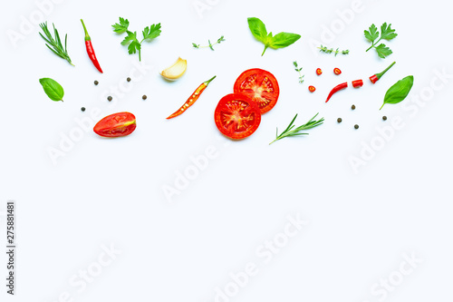 Wallpaper Mural Various fresh vegetables and herbs on white background. Healthy eating concept Torontodigital.ca