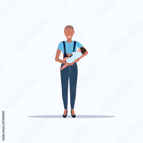 young mother breastfeeding her newborn baby woman holding little child motherhood nutrition lactation concept flat full length