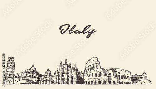 Italy skyline hand draw vector illustration sketch