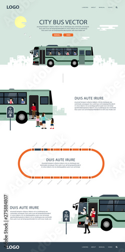 City bus website template vector. Metro bus, business transportation, bus stop, route map.