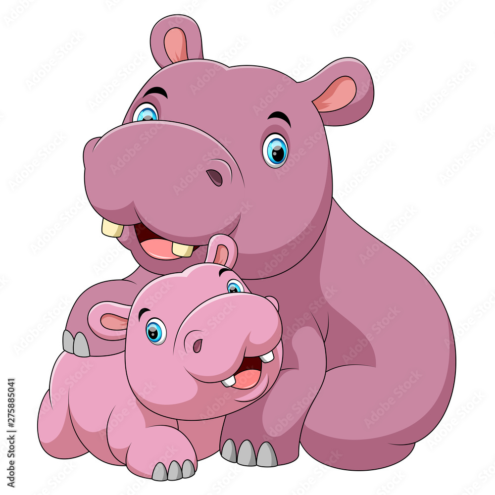 Cute hippo mother with baby hippo Cute hippo mother with baby hippo