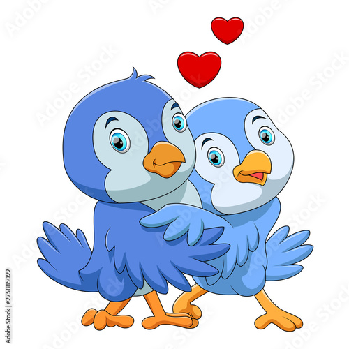 cute birds couple cartoon