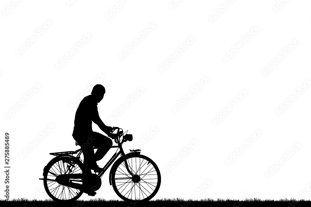 Naklejka premium Silhouette man and bike relaxing on white background
