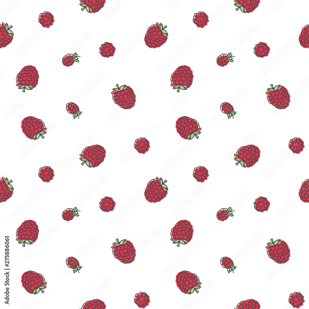 Raspberry seamless pattern set. Juicy berry collection. Hand drawn color vector sketch background. Colorful doodle wallpaper. Summer print Raspberry seamless pattern set. Juicy berry collection. Hand drawn color vector sketch background. Colorful doodle wallpaper. Summer print
