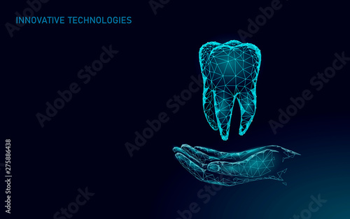 Medical healthy human tooth 3d. Medicine model low poly. Doctor online concept. Medical consultation app. Web healthcare dentist stomatologist modern technology vector illustration photo
