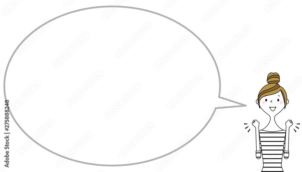 ガッツポーズをする若い女性 ふきだし ガッツポーズをする若い女性 ふきだし