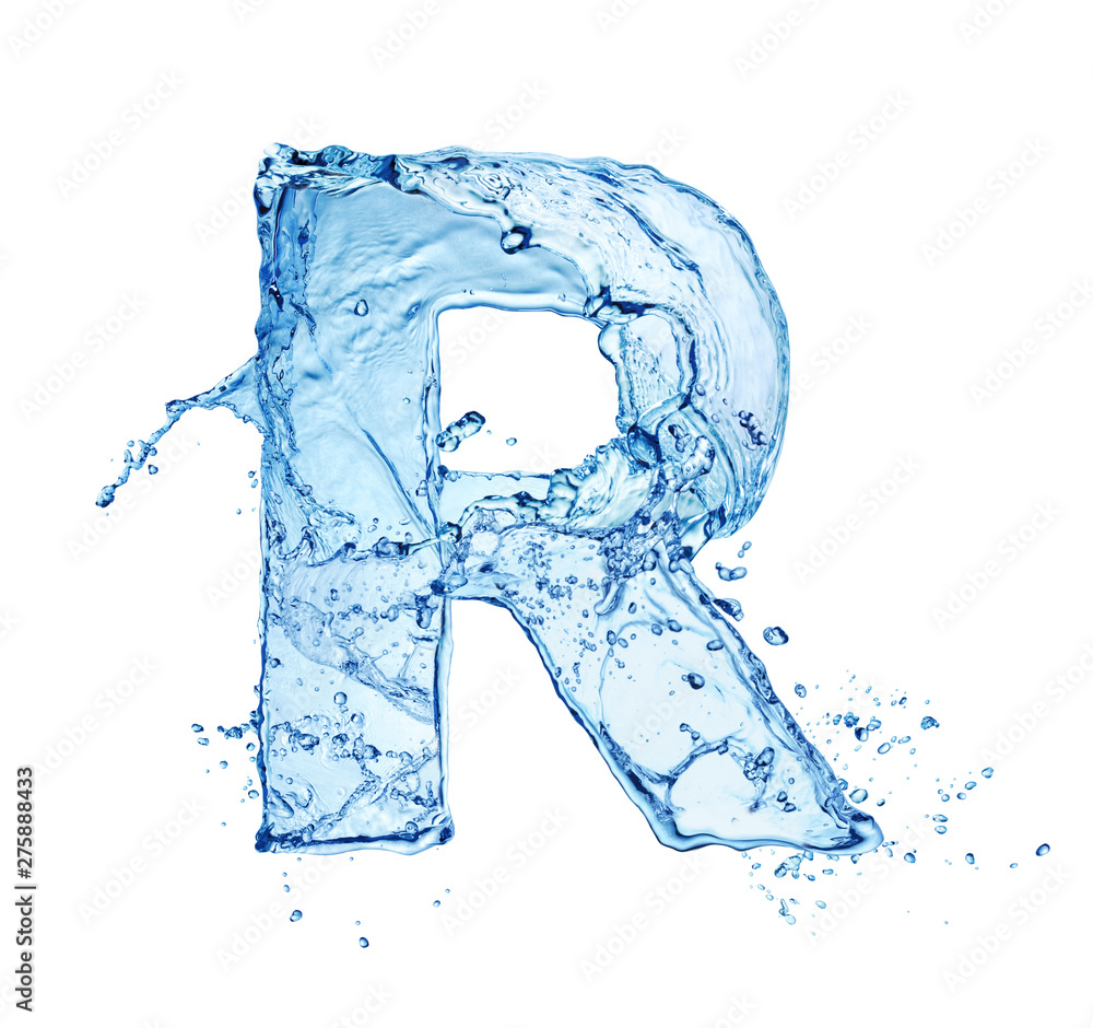 letter R made of water splash isolated on white background Stock Photo