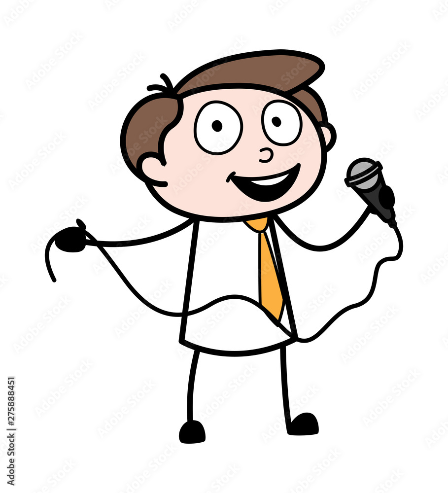 Singing in a Concert - Office Businessman Employee Cartoon Vector Illustration