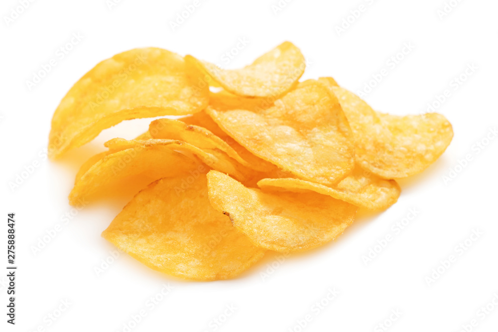 pile of potato chips isolated on white pile of potato chips isolated on white
