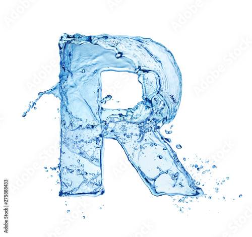 letter R made of water splash isolated on white background photo