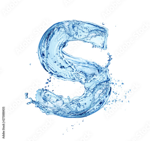 letter S made of water splash isolated on white background