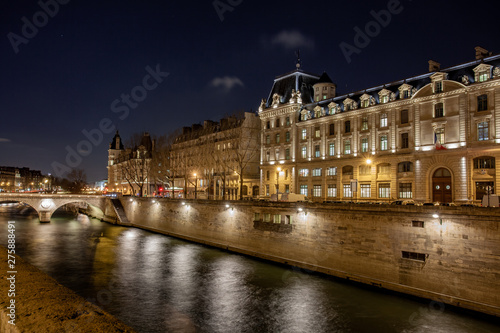 Beautiful view on Seine river in Paris at night. France.