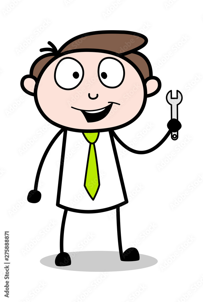 Presenting a Wrench Tool - Office Businessman Employee Cartoon Vector Illustration Presenting a Wrench Tool - Office Businessman Employee Cartoon Vector Illustration