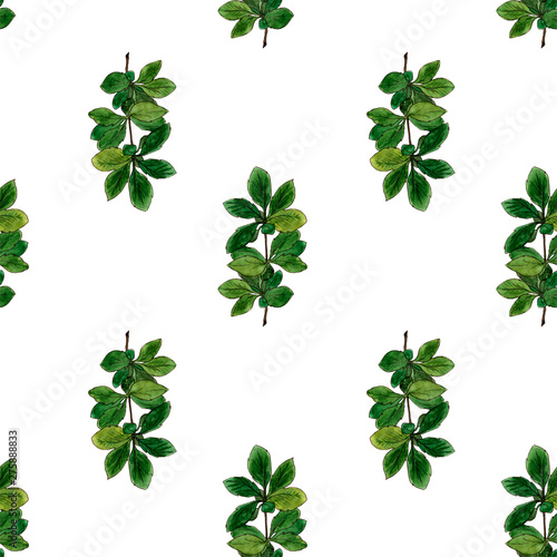 Seamless pattern with watercolor green branches 