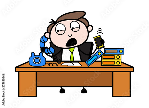 Got Irritated after Getting Many Calls - Office Businessman Employee Cartoon Vector Illustration